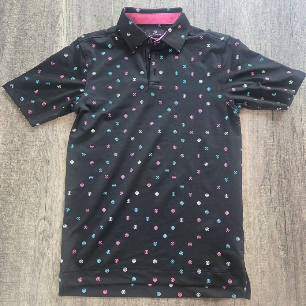 Five Iron Golf Womens XS Black Pink Blue Logo Print Performance Polo Shirt